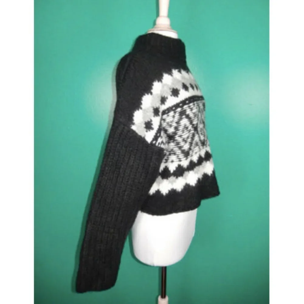 Free People Alpine Black White Mock Neck Cropped Sweater - Picture 6 of 7
